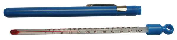 Analog Pocket Liquid In Glass Thermometer, 0 Degrees to 220 Degrees F, Length: 6 1/4 in