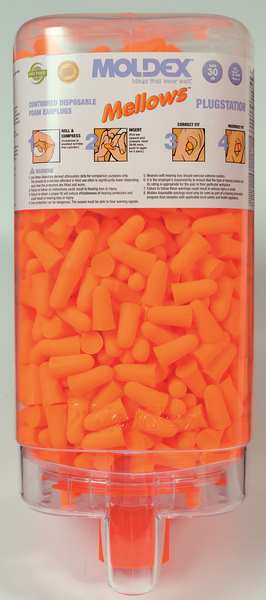 Disposable Uncorded Ear Plugs with Dispenser, Bell Shape, 30 dB, 500 Pairs, Orange