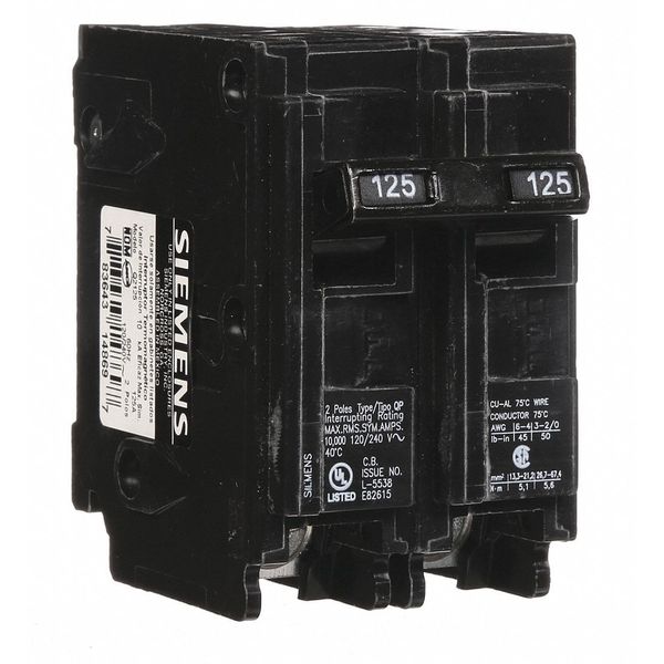 Miniature Circuit Breaker, 125 A, 120/240V AC, 2 Pole, Plug In Mounting Style, Q Series
