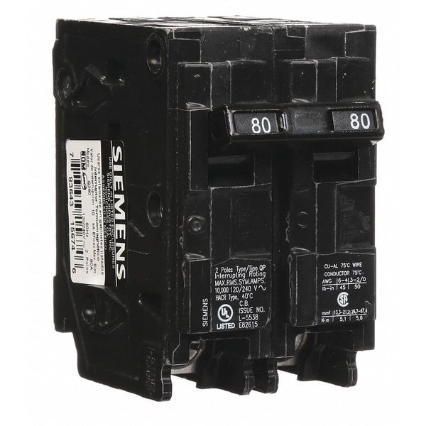 Miniature Circuit Breaker, 80 A, 120/240V AC, 2 Pole, Plug In Mounting Style, Q Series