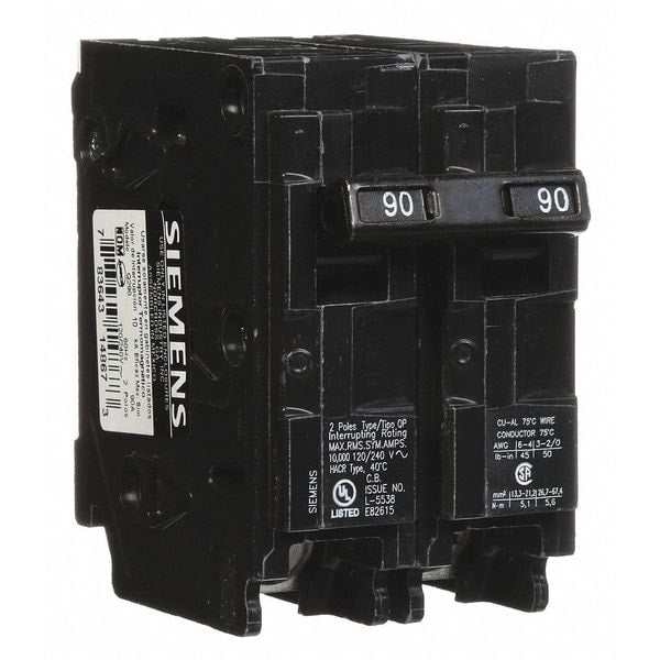 Miniature Circuit Breaker, 90 A, 120/240V AC, 2 Pole, Plug In Mounting Style, Q Series