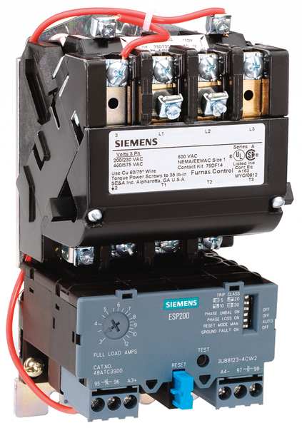 Nonreversing NEMA Magnetic Motor Starter, No Enclosure NEMA Rating, 480V AC, 3 Poles, 1NO