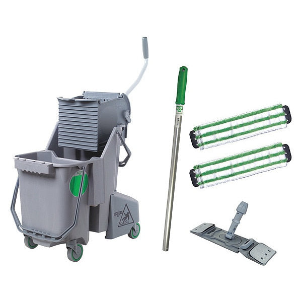 24 in L Desk and Table Cleaning Kit, Clip-On Connection, Cut-End, Gray/Green, Microfiber