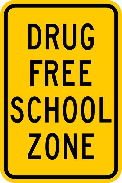 School Zone Sign, 18 in H, 12 in W, Aluminum, Vertical Rectangle, English, DF-019-12HA