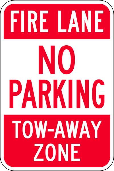 Fire Lane Sign, 18 x 12In, R/WHT, ENG, Text