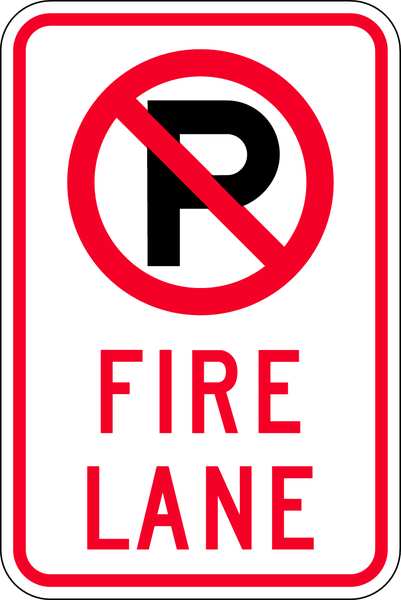 Fire Lane Sign, 18 x 12In, BK and R/WHT