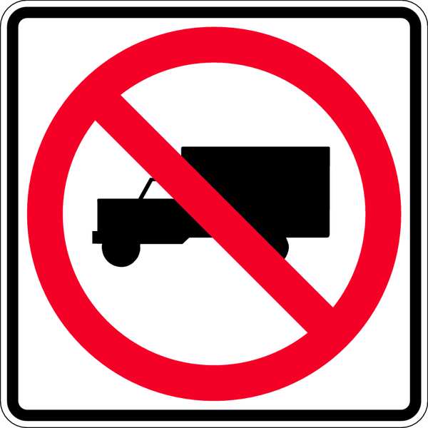 No Trucks Traffic Sign, 24 in H, 24 in W, Aluminum, Square, No Text, R5-2-24DA
