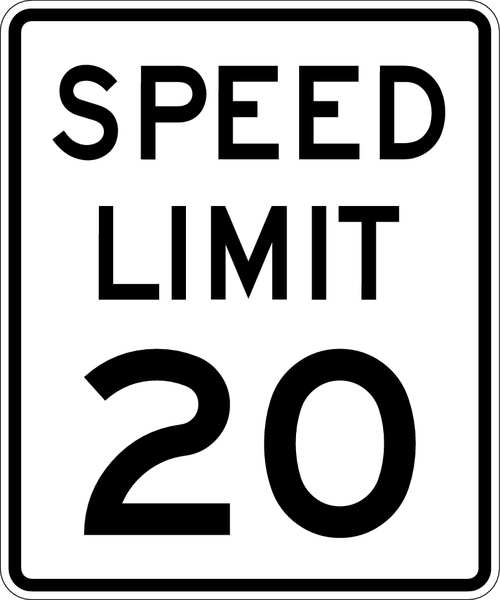 Speed Limit 20 Traffic Sign, 24 in H, 18 in W, Aluminum, Vertical Rectangle, R2-1-20-18DA