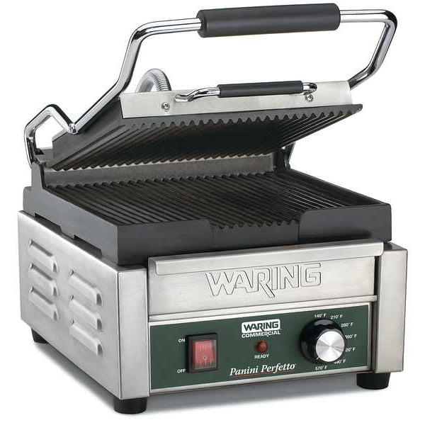 Compact Panini Grill, Ribbed Plates, 120V, 1800 Watts
