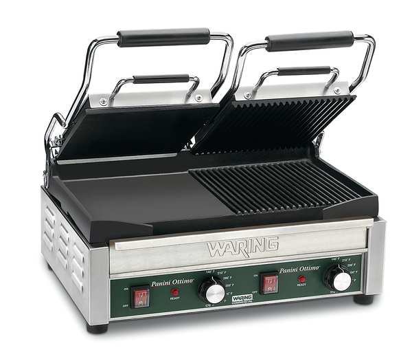 Dual Panini Grill, Half Ribbed Plates, 240V, 3200 Watts