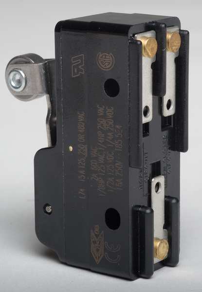 Industrial Snap Action Switch, Lever, Roller Actuator, SPDT, 15A @ 480V AC Contact Rating