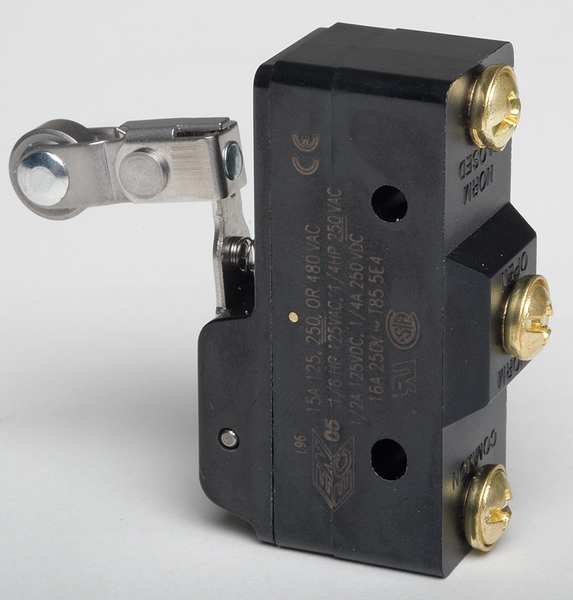 Industrial Snap Action Switch, Lever, Long, Roller Actuator, SPDT, 15A @ 480V AC Contact Rating