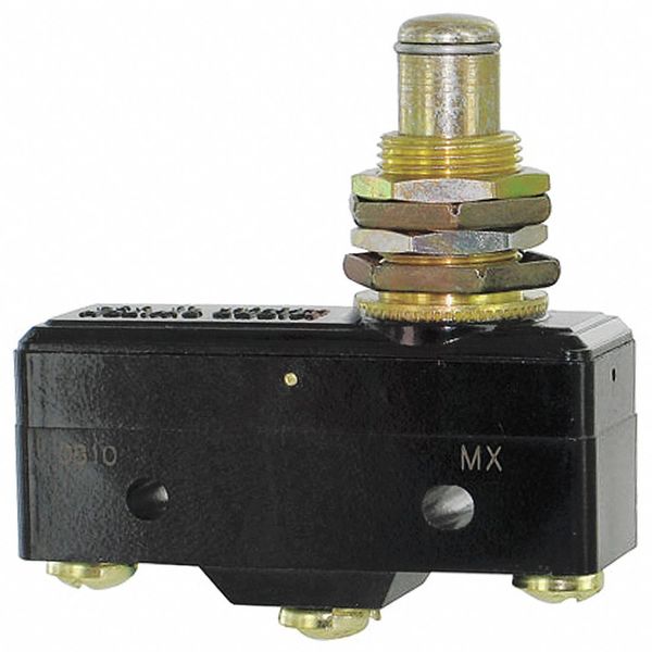Industrial Snap Action Switch, Overtravel, Plunger Actuator, SPDT, 15A @ 480V AC Contact Rating
