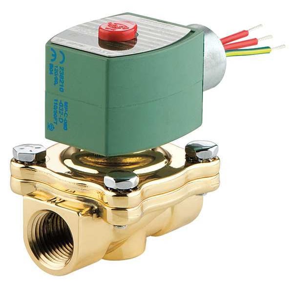 120V AC Brass Solenoid Valve, Normally Closed, 3/8 in Pipe Size