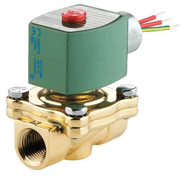 120V AC Brass Solenoid Valve with Manual Operator, Normally Closed, 3/4 in Pipe Size