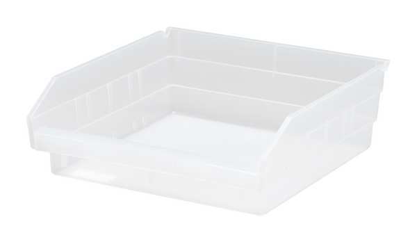 Shelf Storage Bin, Clear, Polypropylene, 11 5/8 in L x 11 1/8 in W x 4 in H, 50 lb Load Capacity