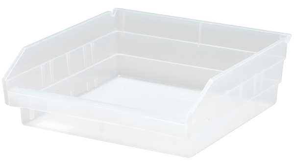 Shelf Storage Bin, Clear, Polypropylene, 11 5/8 in L x 11 1/8 in W x 4 in H, 50 lb Load Capacity