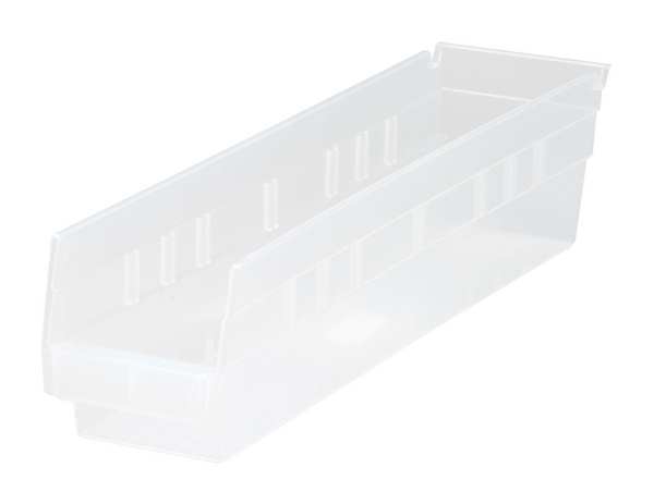 Shelf Storage Bin, Clear, Polypropylene, 17 7/8 in L x 4 1/8 in W x 4 in H, 50 lb Load Capacity