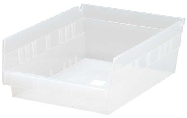 Shelf Storage Bin, Clear, Polypropylene, 11 5/8 in L x 8 3/8 in W x 4 in H, 50 lb Load Capacity