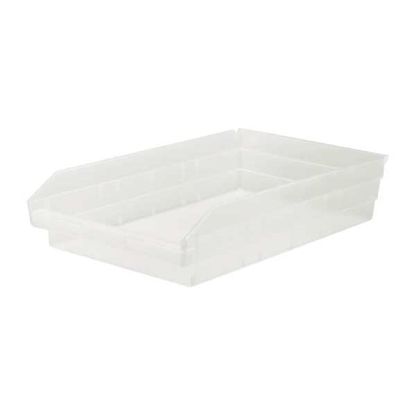 Shelf Storage Bin, Clear, Polypropylene, 17 7/8 in L x 11 1/8 in W x 4 in H, 50 lb Load Capacity