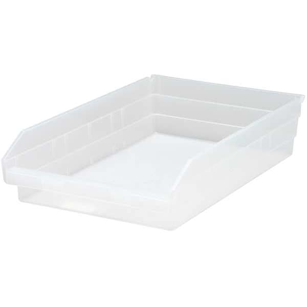Shelf Storage Bin, Clear, Polypropylene, 17 7/8 in L x 11 1/8 in W x 4 in H, 50 lb Load Capacity