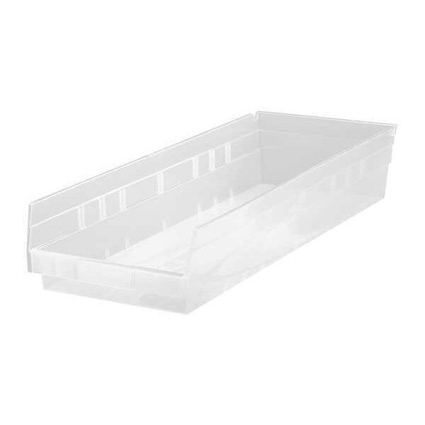 Shelf Storage Bin, Clear, Polypropylene, 23 5/8 in L x 8 3/8 in W x 4 in H, 50 lb Load Capacity