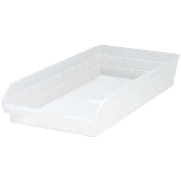 Shelf Storage Bin, Clear, Polypropylene, 23 5/8 in L x 11 1/8 in W x 4 in H, 50 lb Load Capacity