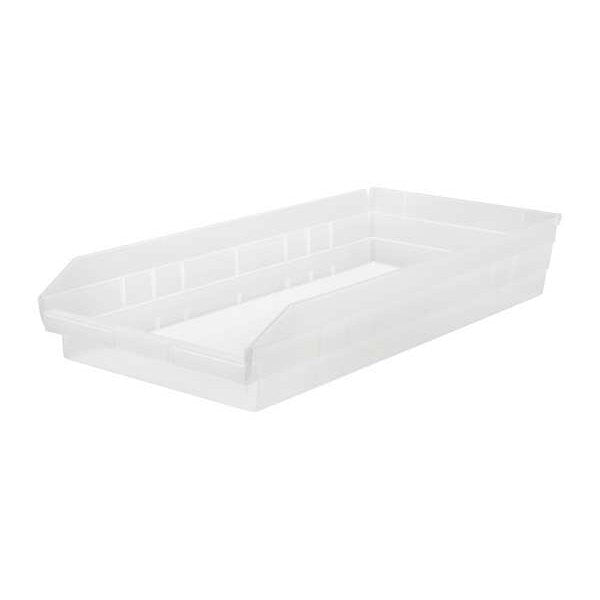 Shelf Storage Bin, Clear, Polypropylene, 23 5/8 in L x 11 1/8 in W x 4 in H, 50 lb Load Capacity