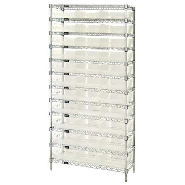 Steel, Polypropylene Bin Shelving, 36 in W x 74 in H x 18 in D, 12 Shelves, Clear