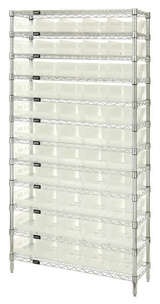 Steel, Polypropylene Bin Shelving, 36 in W x 74 in H x 24 in D, 12 Shelves, Clear