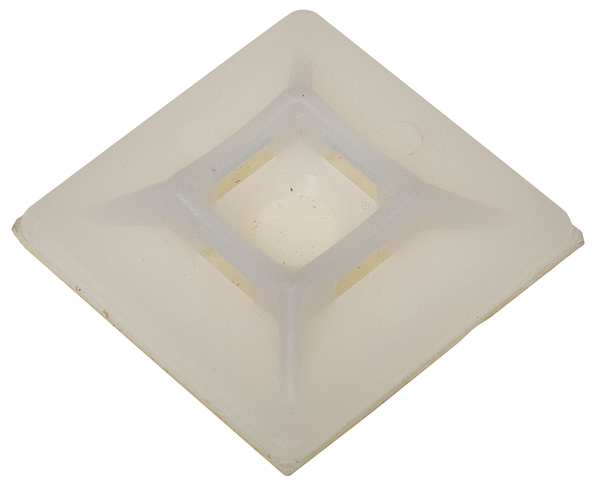 Cable Tie Mounting Pad, 4 Entries, Nylon 6/6, 0.2 in Slot Wd, 0.07 in Slot Ht, Natural, 100 PK