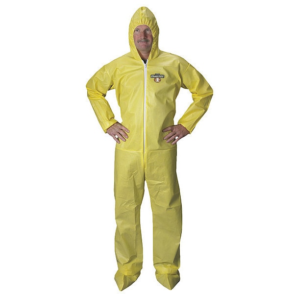 Hooded Chemical Resistant Coveralls, Yellow, Zipper