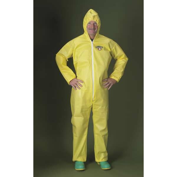 Hooded Chemical Resistant Coveralls, Yellow, Zipper