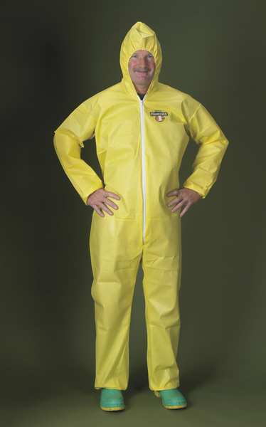 Hooded Chemical Resistant Coveralls, Yellow, Zipper