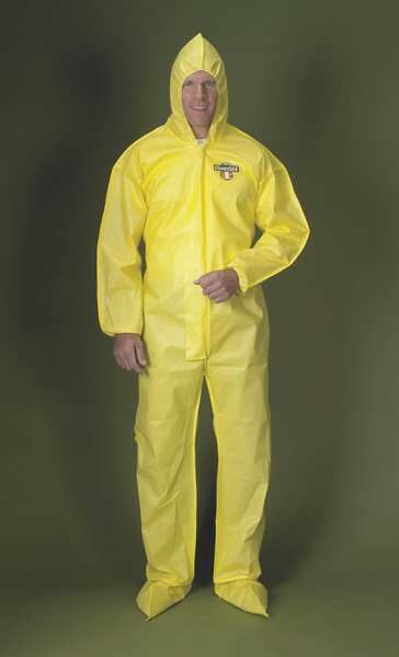 Hooded Chemical Resistant Coveralls, Yellow, Zipper