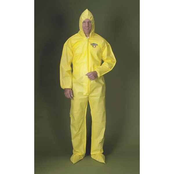 Hooded Chemical Resistant Coveralls, Yellow, Zipper