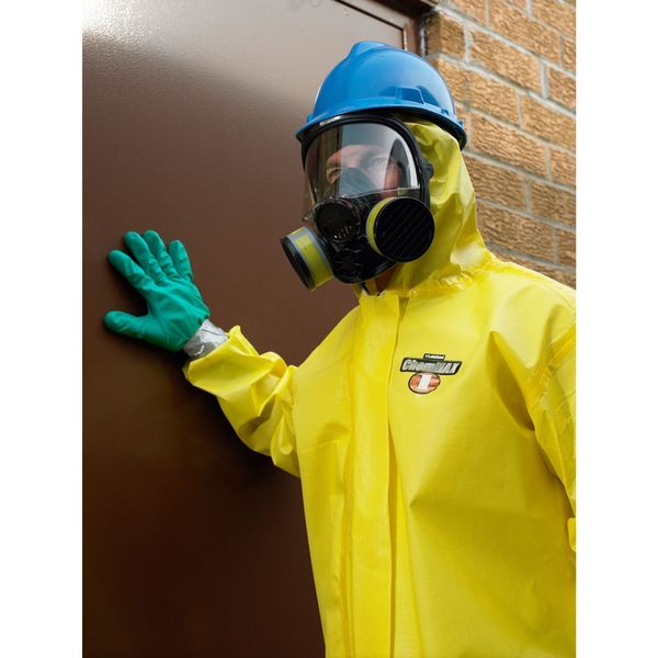 Hooded Chemical Resistant Coveralls, Yellow, Zipper