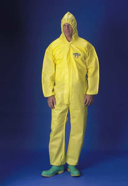 Hooded Chemical Resistant Coveralls, Yellow, Zipper