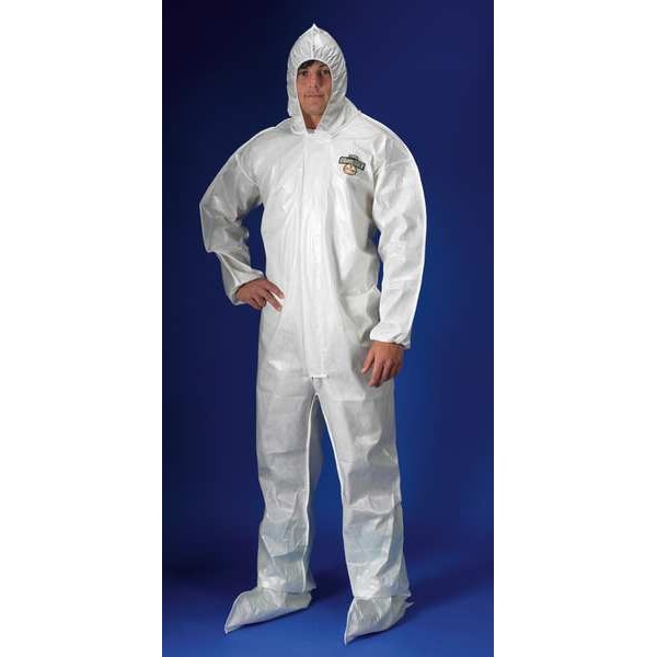 Hooded Chemical Resistant Coveralls, White, Zipper
