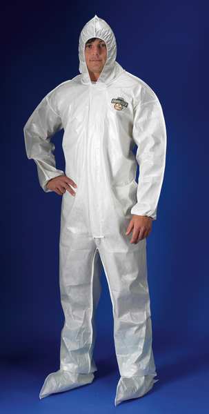 Hooded Chemical Resistant Coveralls, White, Zipper