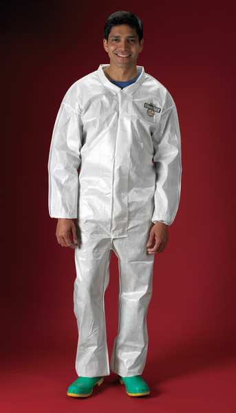 Collared Chemical Resistant Coveralls, White, Zipper