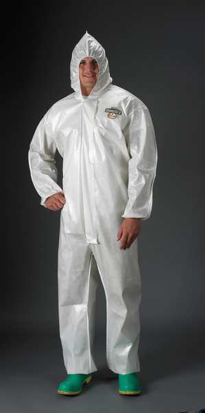 Hooded Chemical Resistant Coveralls, White, Zipper