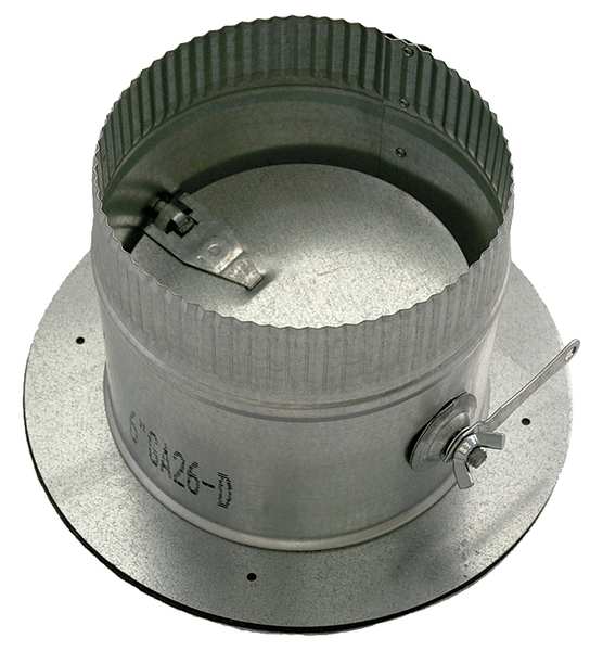 Collar W/Damper, 10 in Duct Dia, Galvanized Steel, 26 GA, 12 in W x