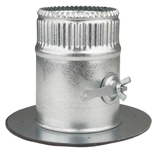Collar W/Damper, 4 in Duct Dia, Galvanized Steel, 26 GA, 6 in W x