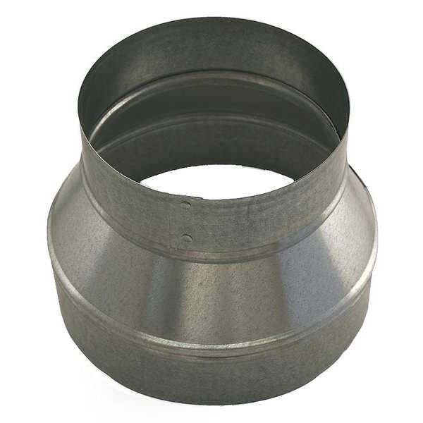 Round Reducer, 8 in x 7 in Duct Dia, Galvanized Steel, 26 GA, 8 in W, 6