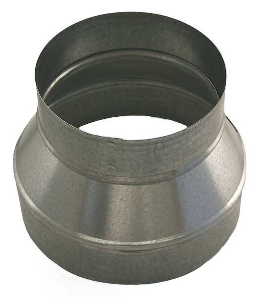 Round Reducer, 6 in x 4 in Duct Dia, Galvanized Steel, 24 GA, 6 in W, 6