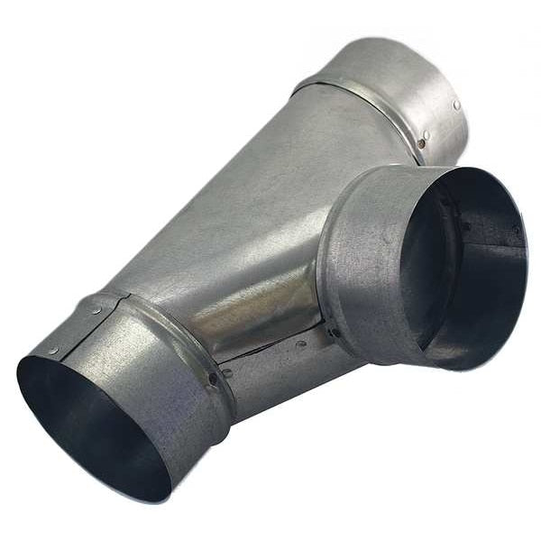 Round Tee, 8 in Duct Dia, Galvanized Steel, 24 GA, 8 in W, 15-3/4