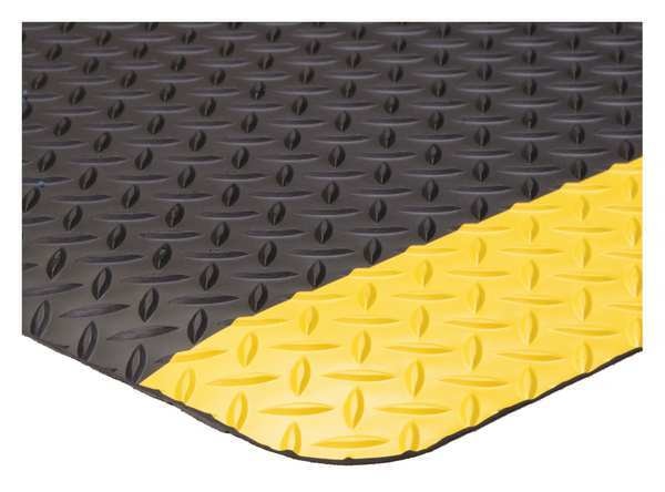 Antifatigue Mat, Black/Yellow, 3 ft. L x 2 ft. W, Vinyl; Vinyl Foam, Diamond Plate Surface Pattern