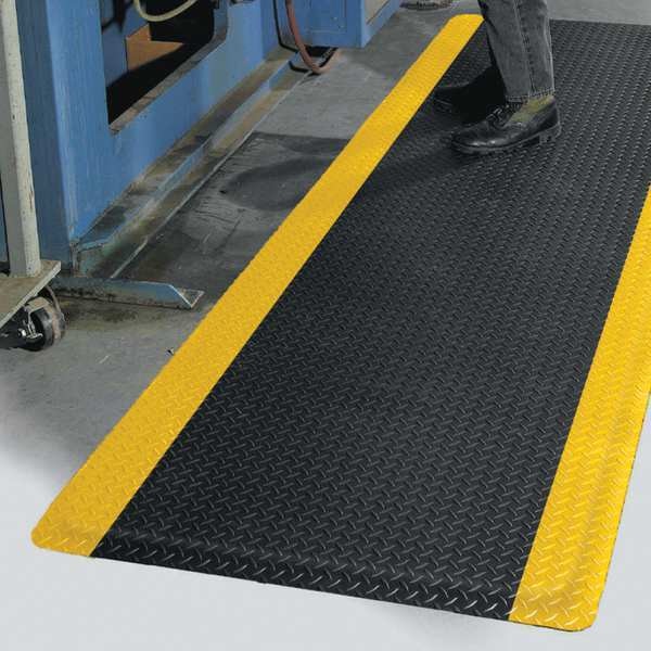 Antifatigue Mat, Black/Yellow, 3 ft. L x 2 ft. W, Vinyl; Vinyl Foam, Diamond Plate Surface Pattern