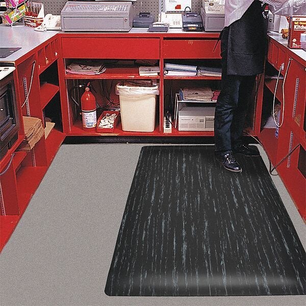 Antifatigue Runner, Black/White, 57 ft. L x 4 ft. W, Vinyl, Marble Surface Pattern, 1